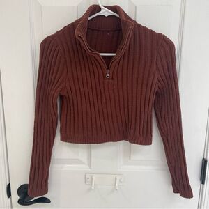 Hazel Moon Brown Cropped Sweater Quarter Zip Women’s Size XS